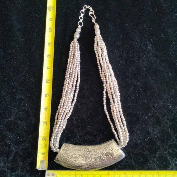 Iris Apfel & Bajalia Silver Toned Metal & Beaded Chunky Statement Necklace - Picture 9 of 12